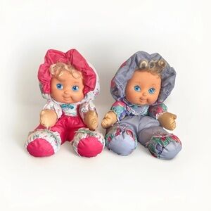 1991 Lot Of 2 Loving Wonder Soft Squishy Dolls Multi Color Nylon Plush Floral